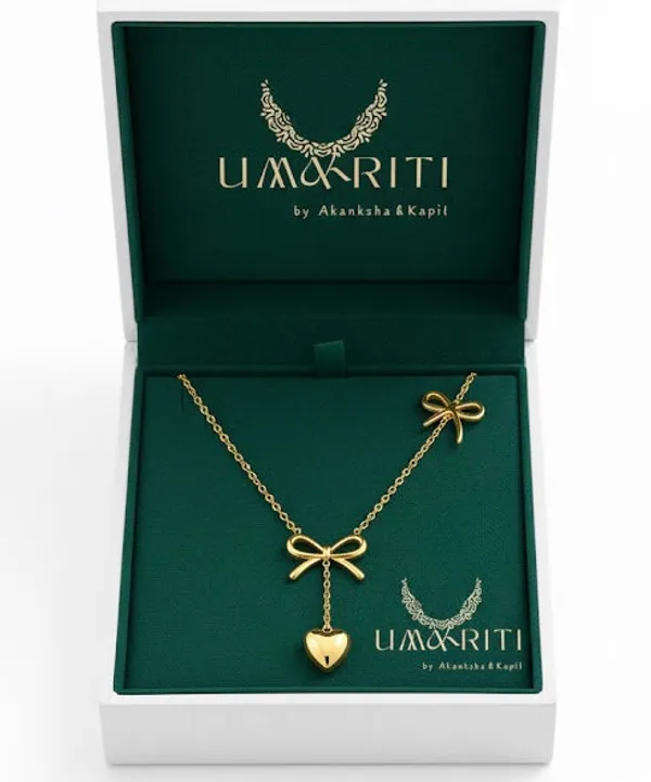 Gold_Golden_Bow_Drop_Heart_Necklace_For_Women